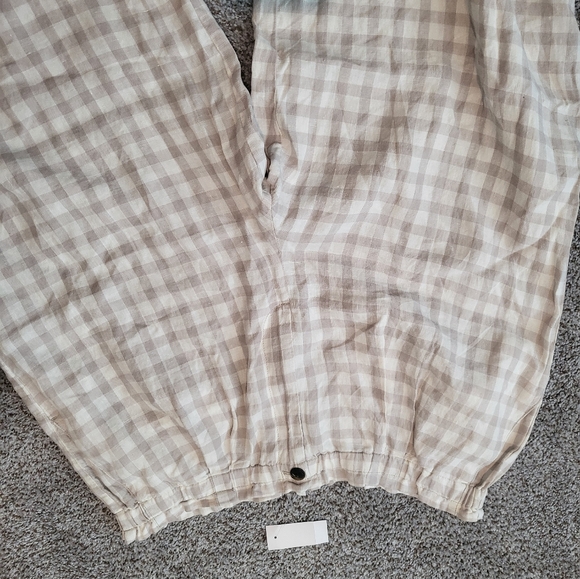Lou Grey – Taupe and Ecru 100% Linen Wide Leg Plaid Pants (Size XL) - Picture 10 of 15